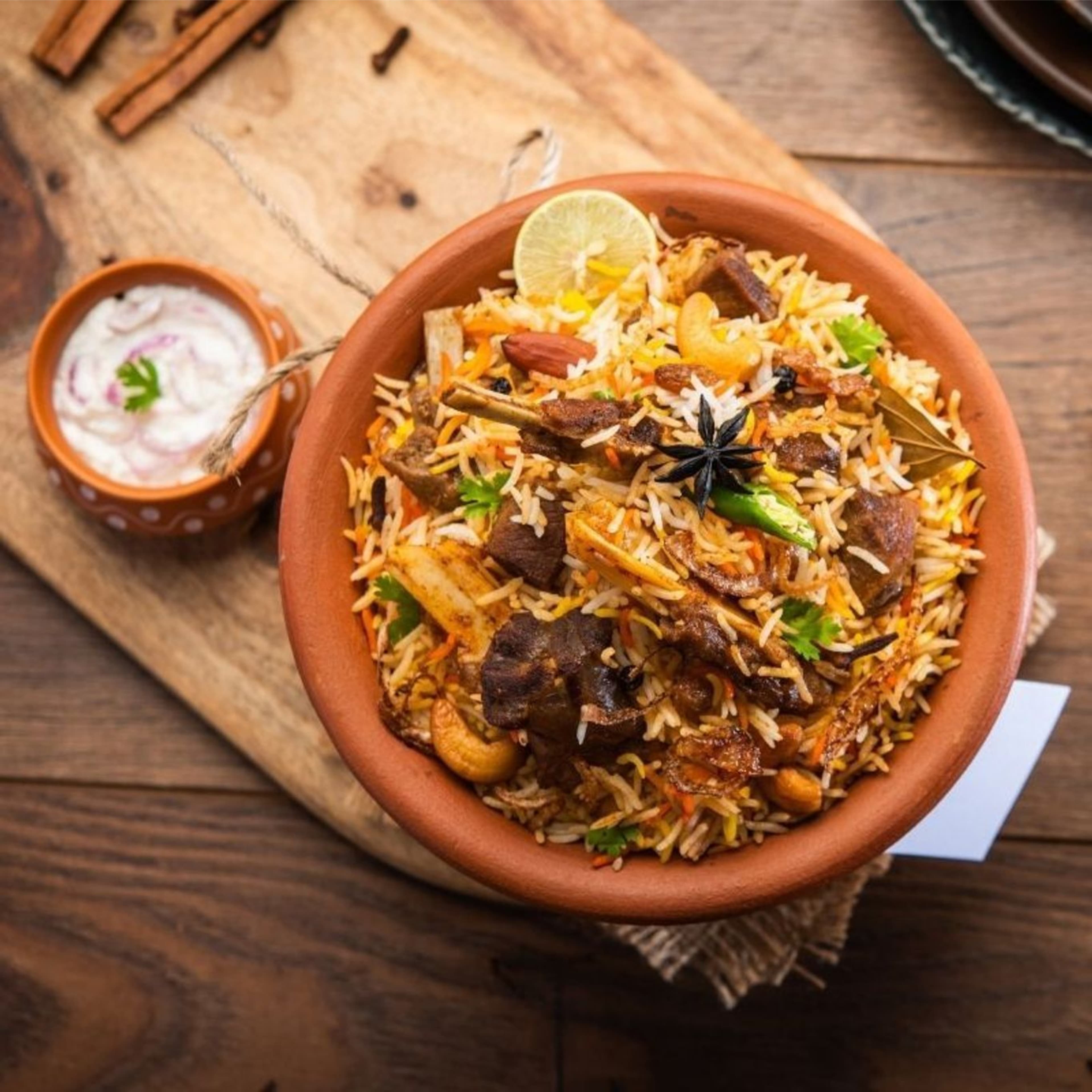 Hyderabadi Mutton Dum Biryani served hot at Kiraak Hyderabadi in Sharjah